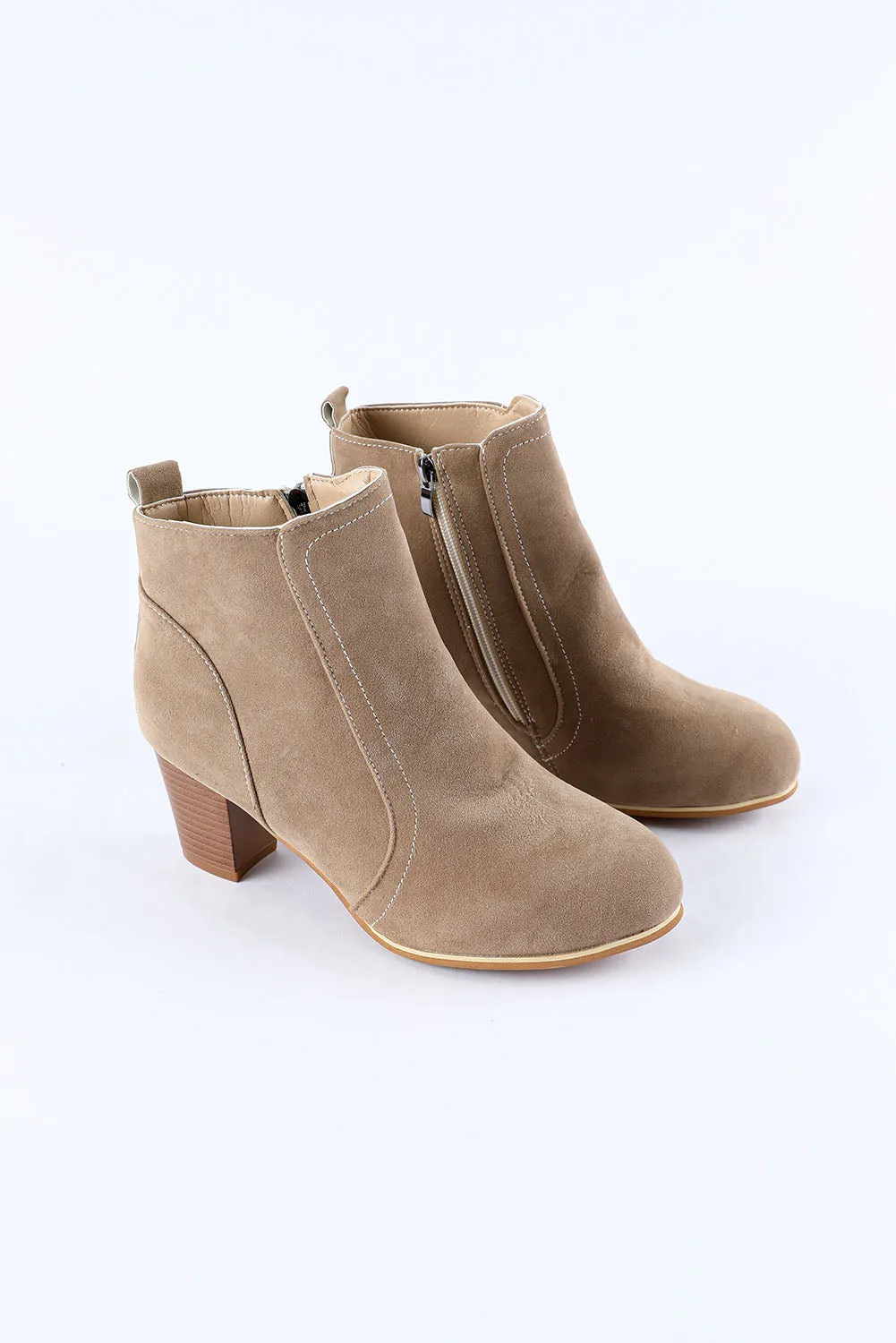 Faux Suede Size Zip Heeled Booties