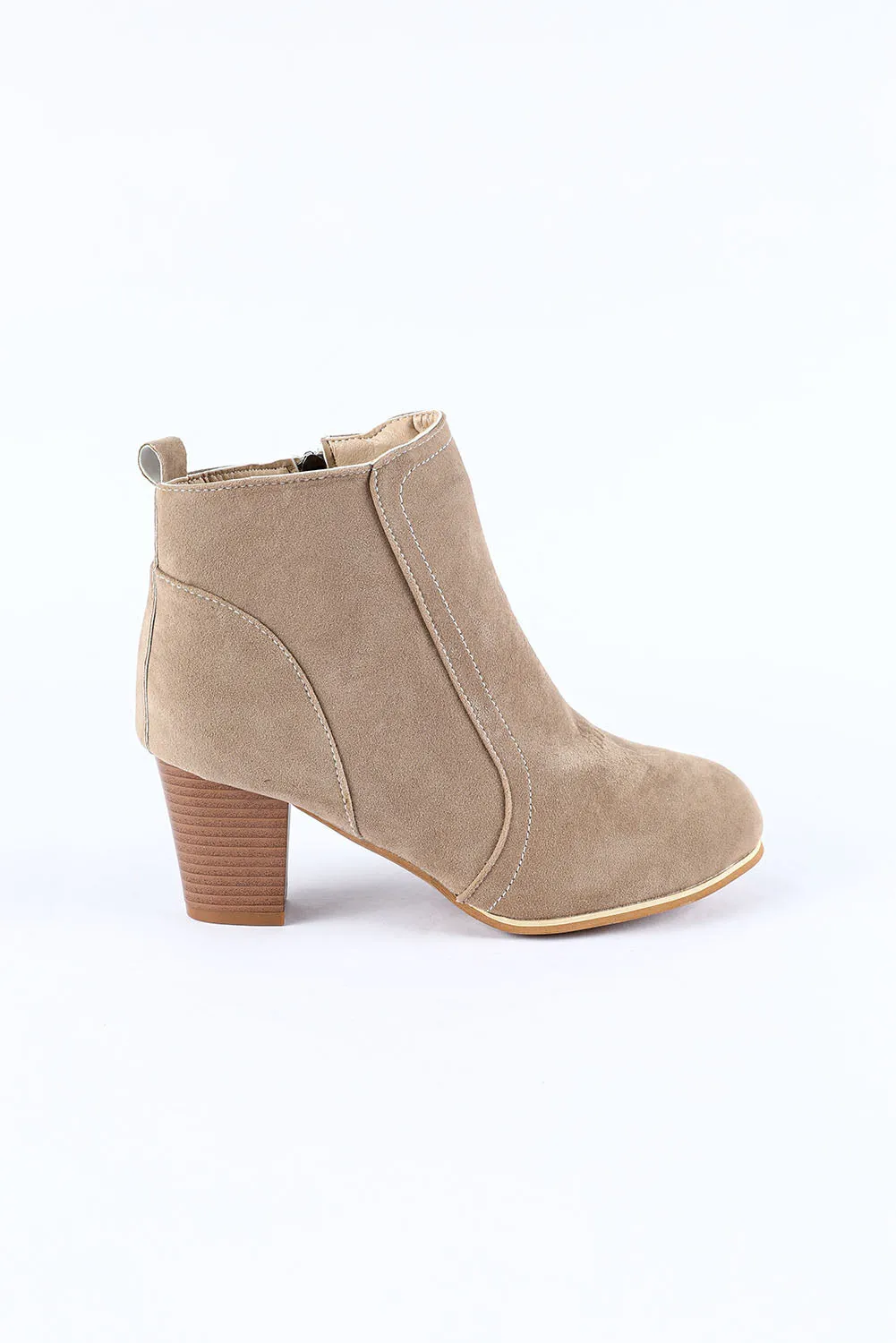 Faux Suede Size Zip Heeled Booties