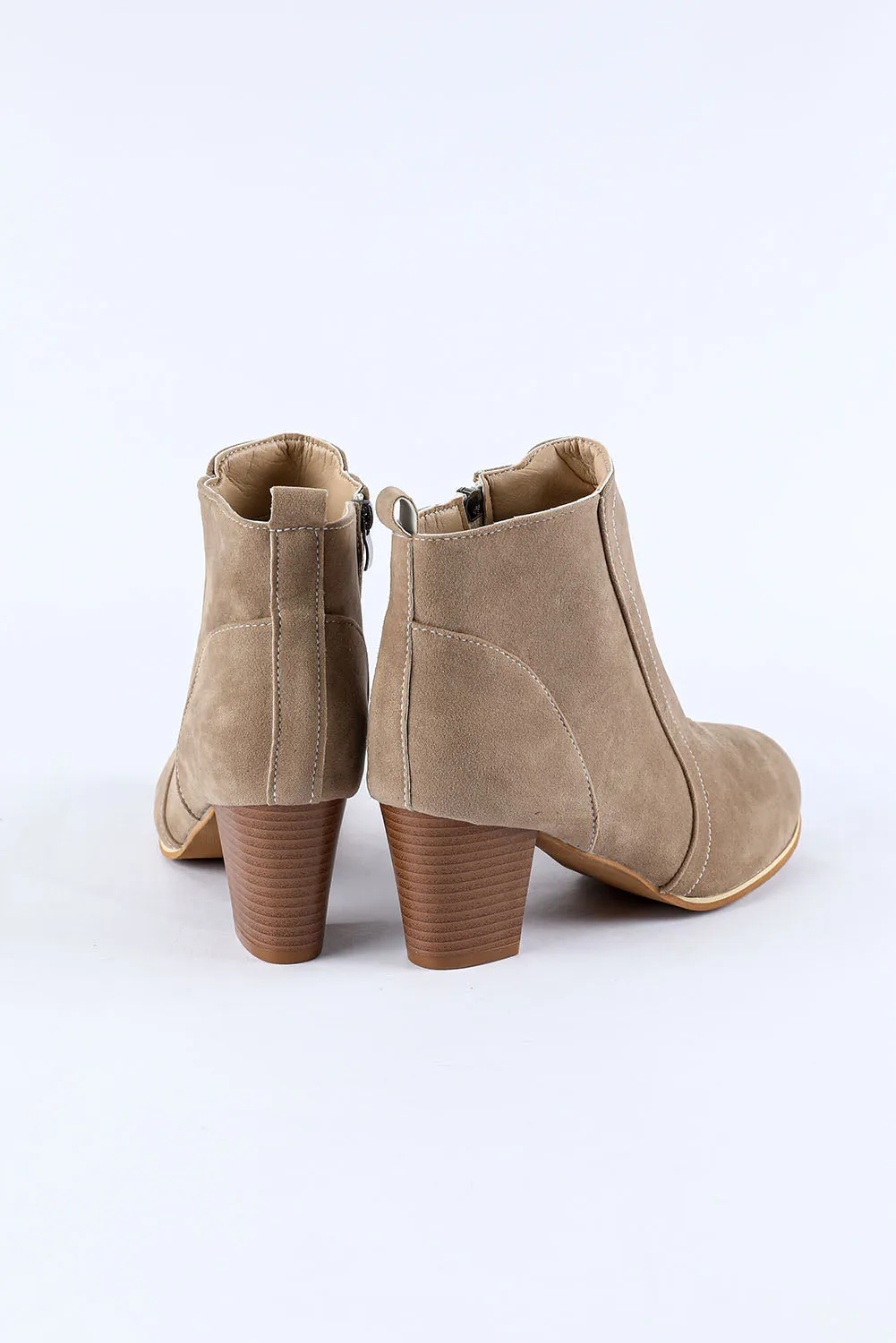 Faux Suede Size Zip Heeled Booties