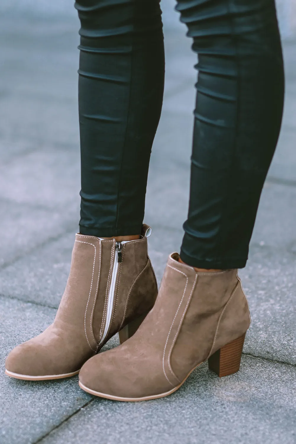 Faux Suede Size Zip Heeled Booties