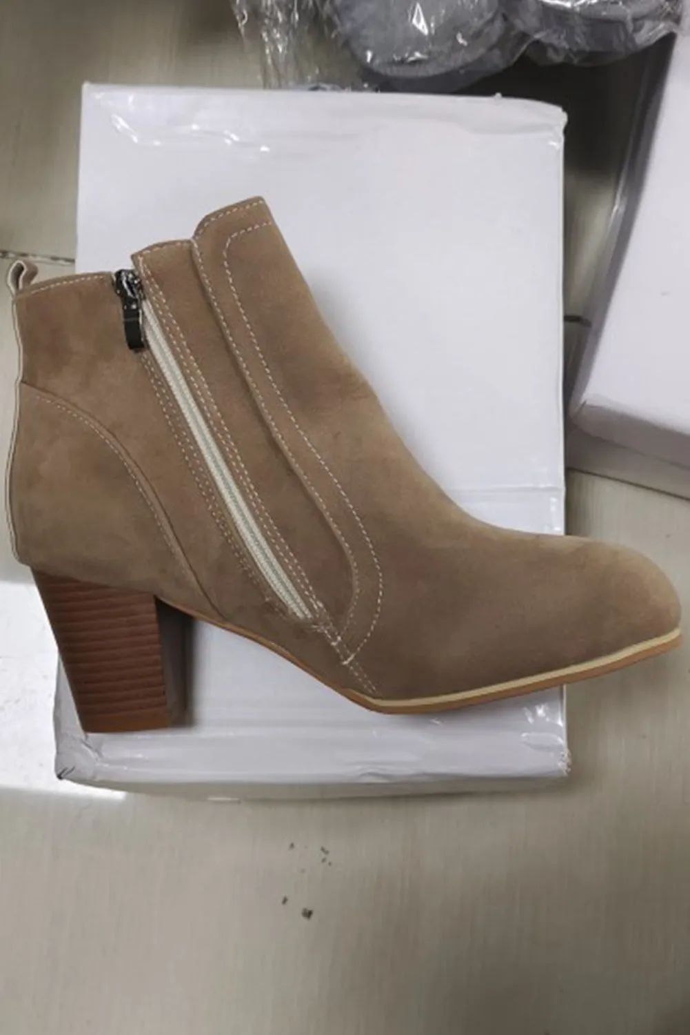 Faux Suede Size Zip Heeled Booties