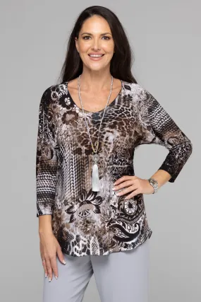 Feline Print 3/4 Sleeve Jersey Top