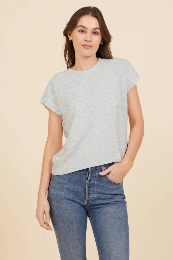 French Terry Cap Sleeve Crewneck in Gris Chine Clair