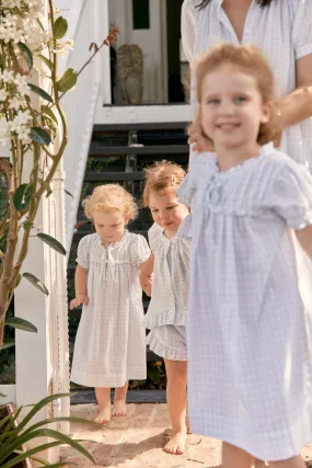 Girls Nightie - Cotton - Gingham Pale Blue