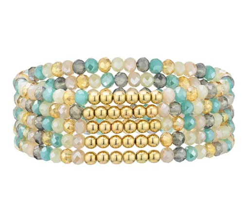 Glass & Gold Bead Stretch Bracelets Set