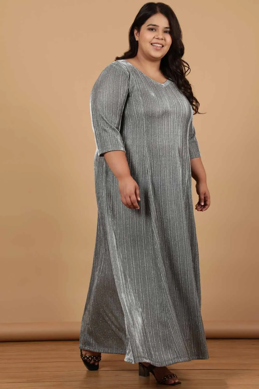 Grey Metallic Long Party Dress