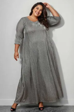 Grey Metallic Long Party Dress