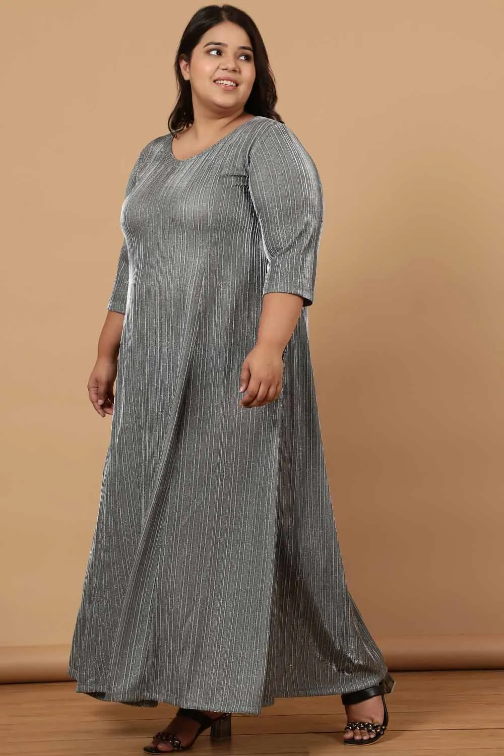 Grey Metallic Long Party Dress