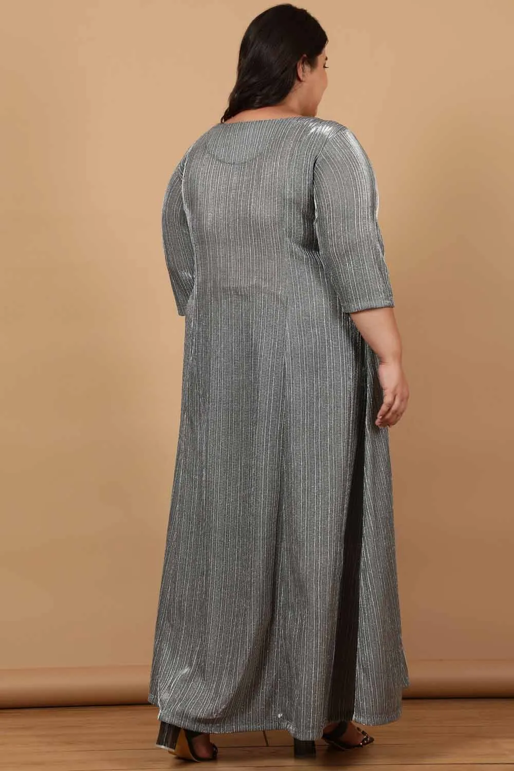 Grey Metallic Long Party Dress