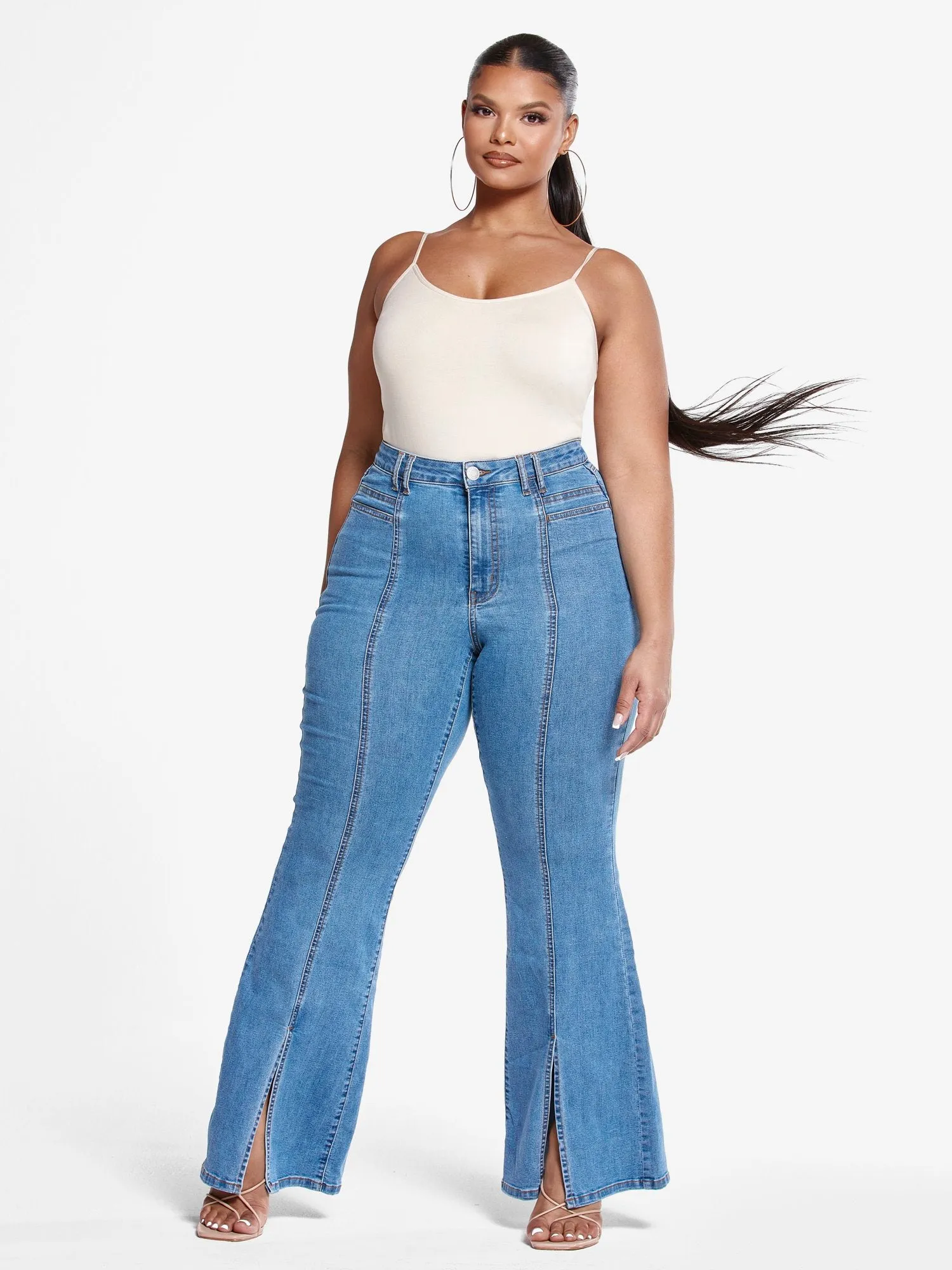 High Rise Flare Jeans with Front Slit - Tall Inseam