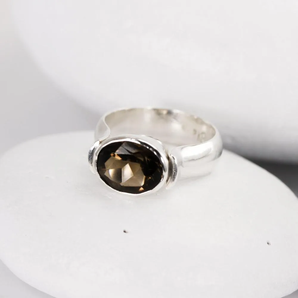 Horizontal Gemstone Ring - Smoky Quartz, Tourmaline, Rutilated Quartz