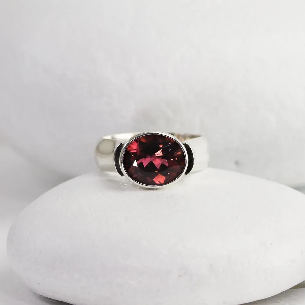 Horizontal Gemstone Ring - Smoky Quartz, Tourmaline, Rutilated Quartz