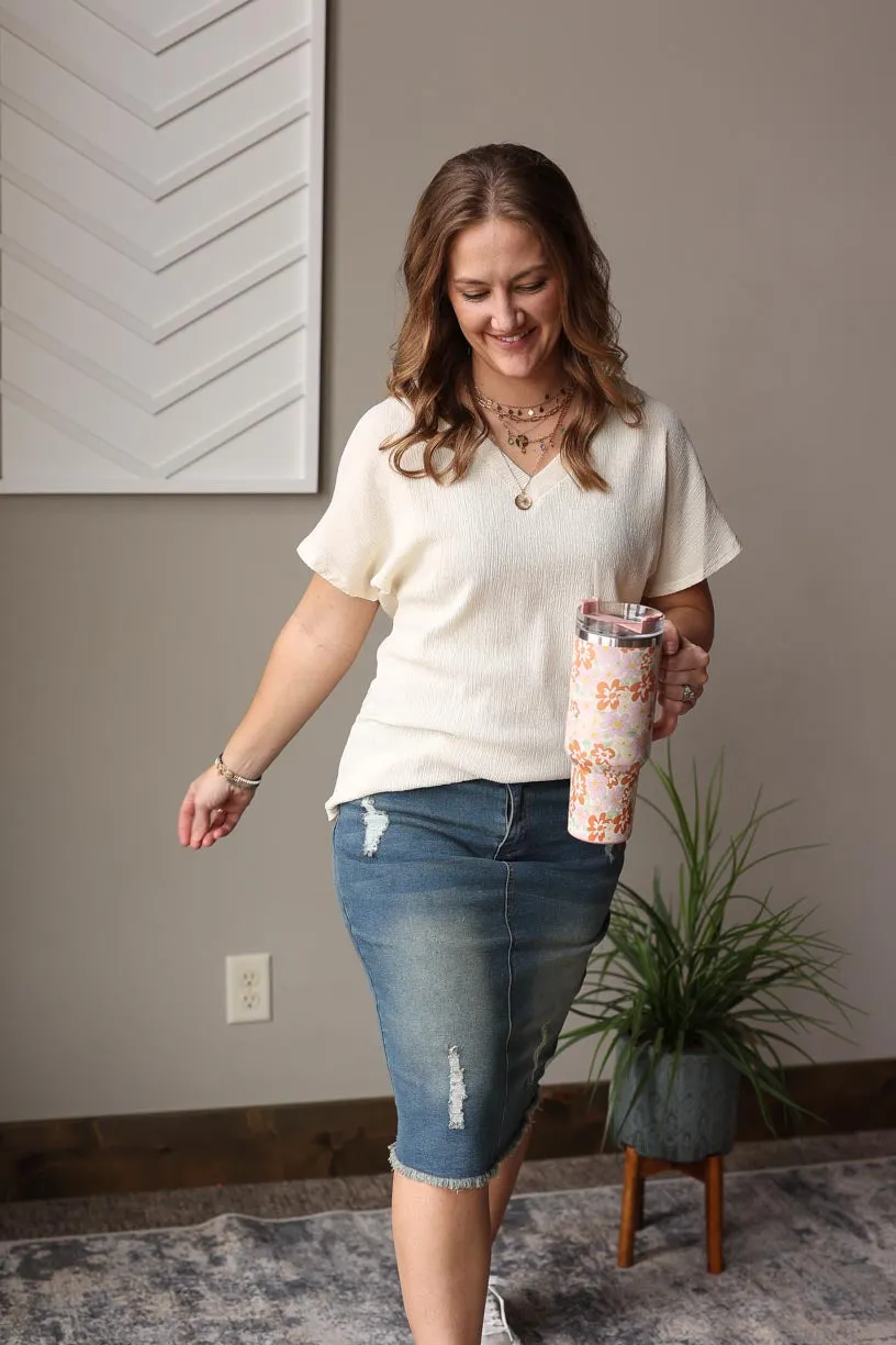 Ivory Crinkle V-Neck Top