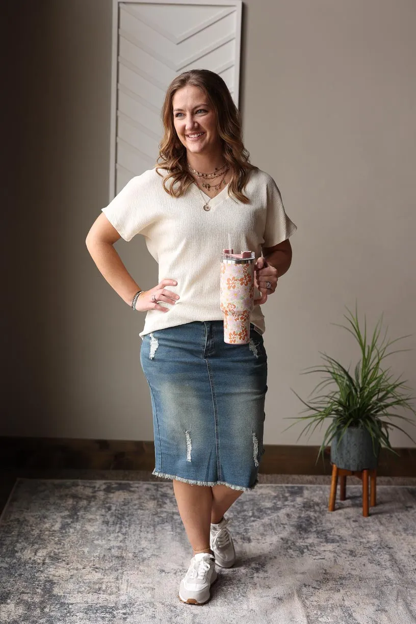 Ivory Crinkle V-Neck Top