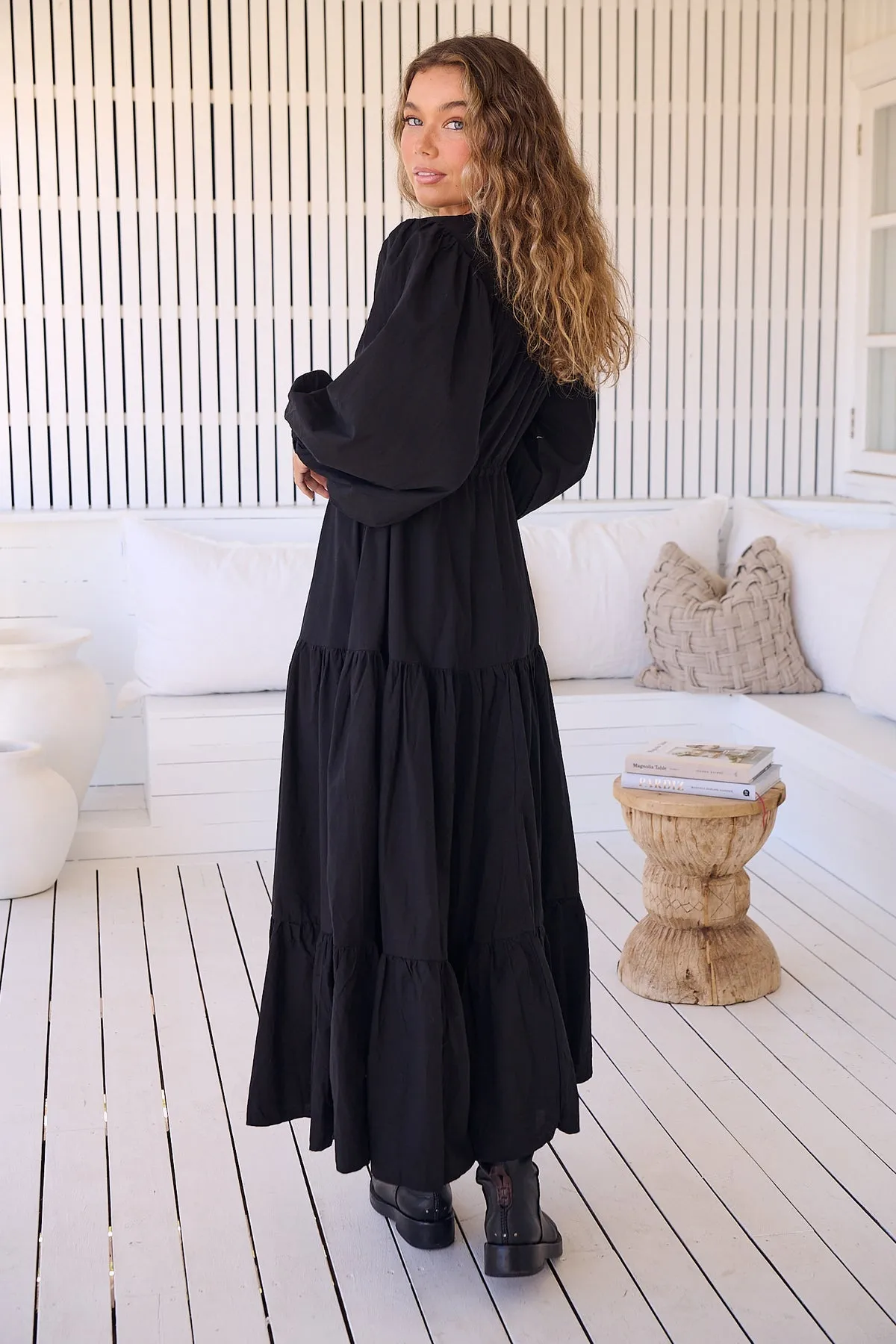 Jaase - Teresa Maxi Dress with Long Sleeve Cotton  - Onyx Collection