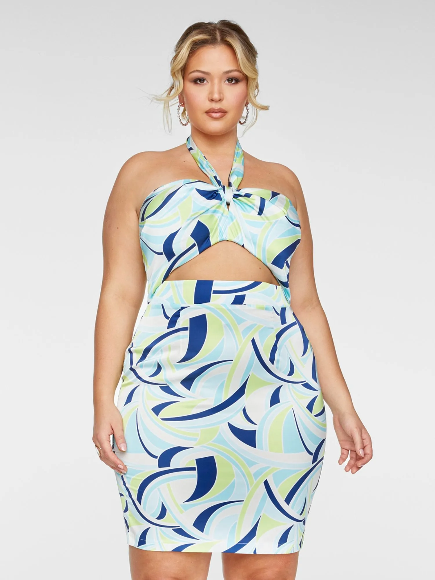 Jennifer Wavy Print Halter Dress