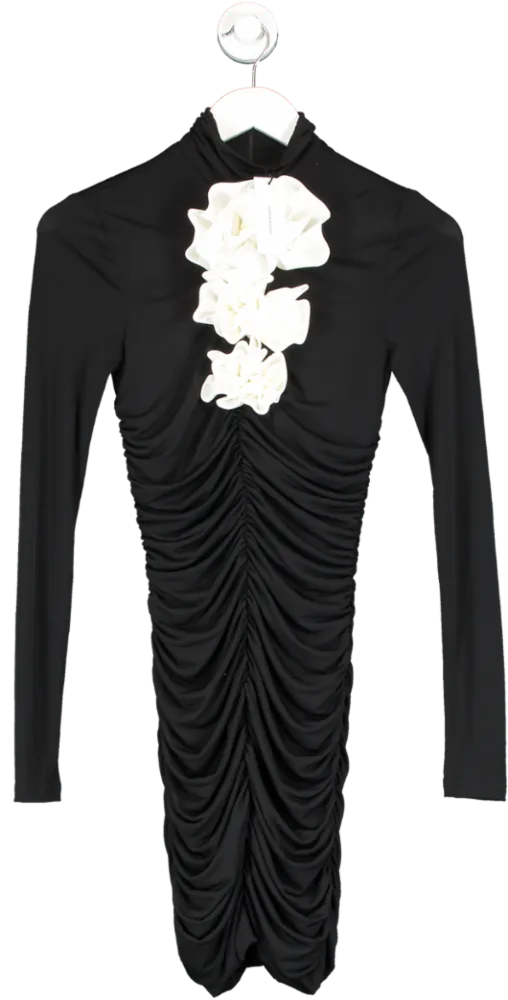 Karen Millen Black Contrast Jersey Rosette Mini Dress UK XS