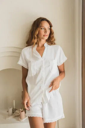 Maggie Pyjama Set - Bridal - Lyocell Linen - Coconut   Daisy Trim