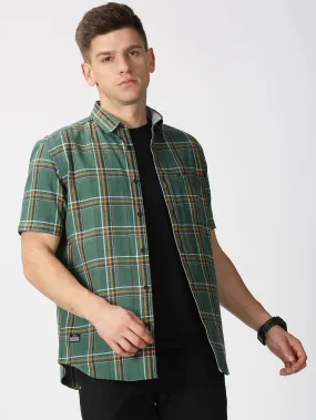 MEN'S GREEN CHECKS SLIM FIT SHIRT