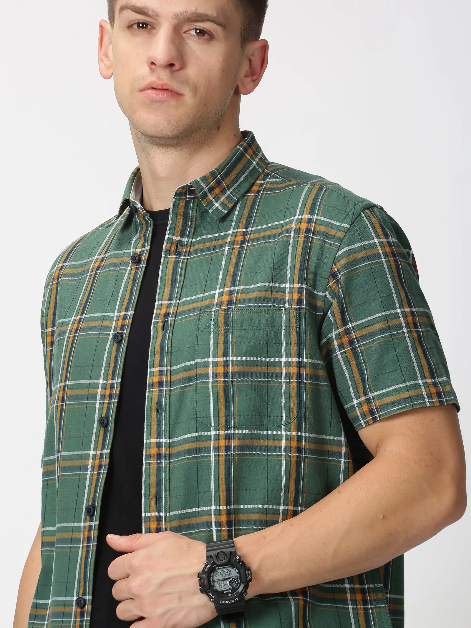 MEN'S GREEN CHECKS SLIM FIT SHIRT