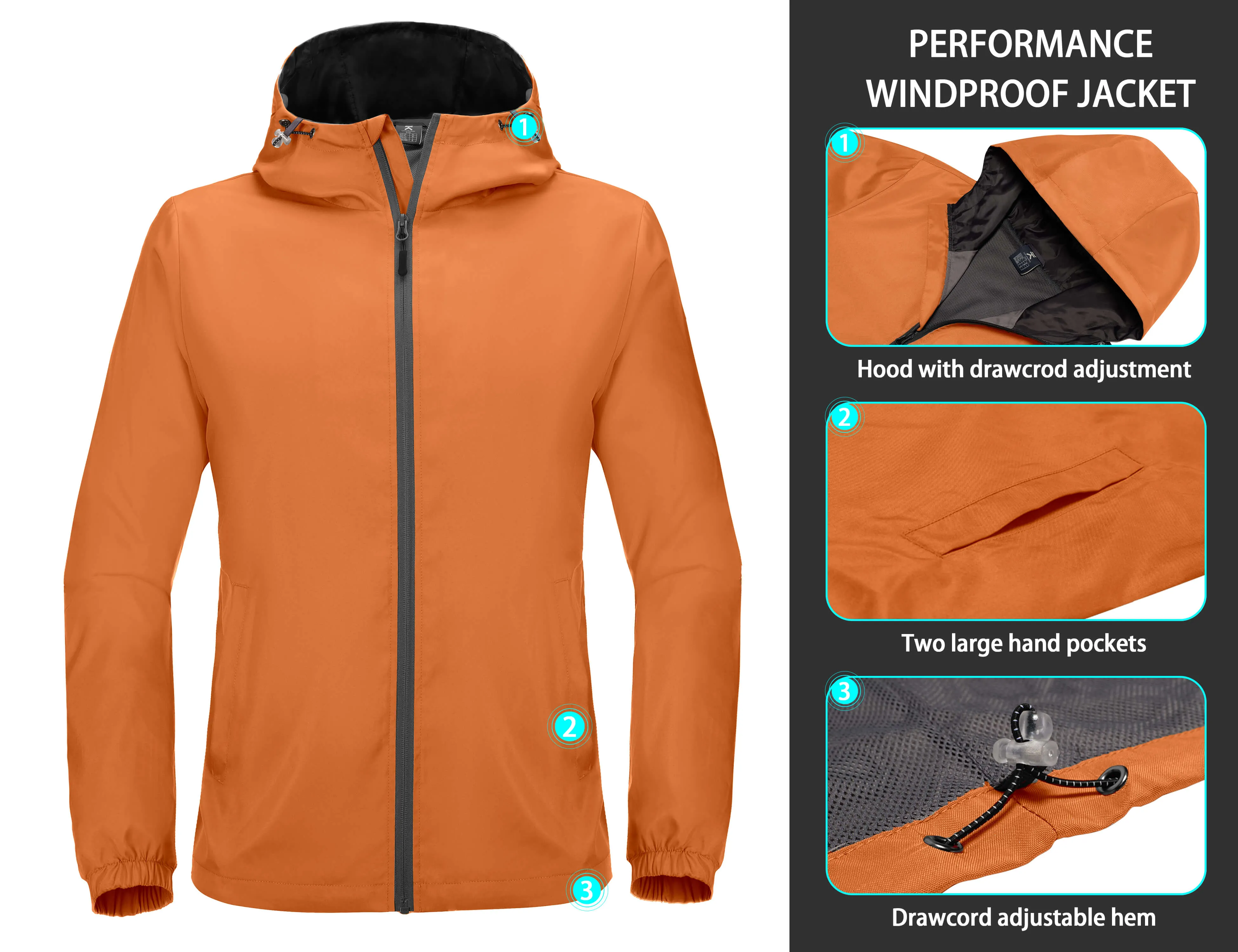 Men's Lightweight Breathable Windbreaker Running Jacket with Hood