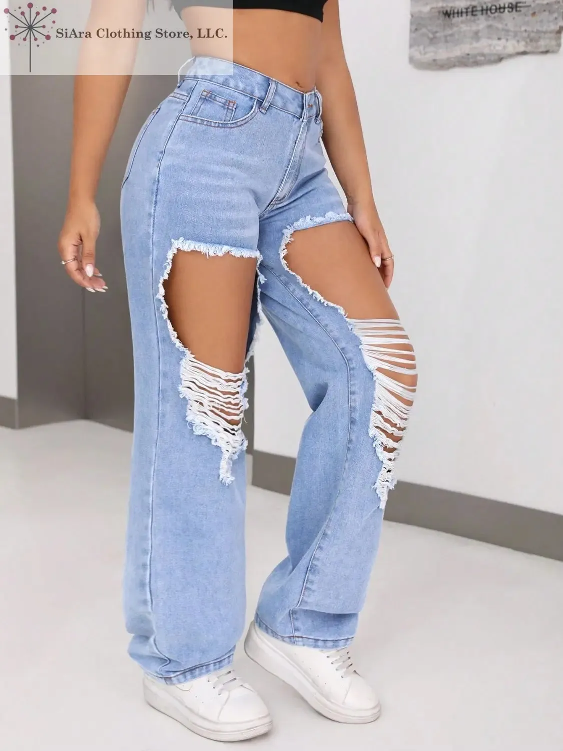 Mid Rise Women's Distressed Jeans