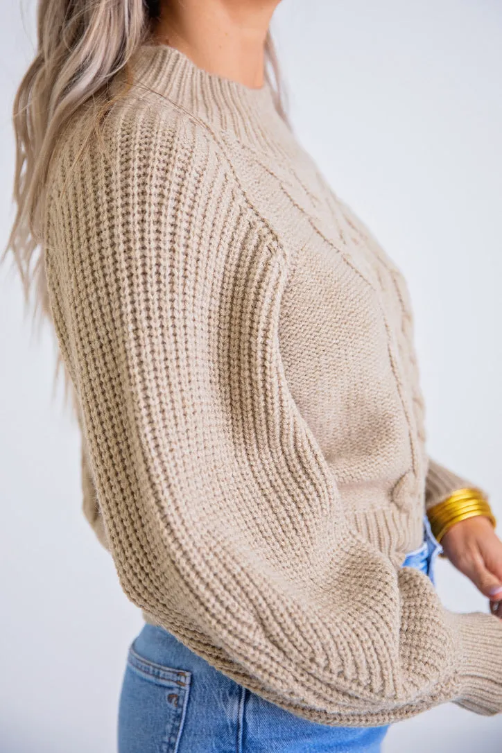 Oatmeal Cable Mock Sweater