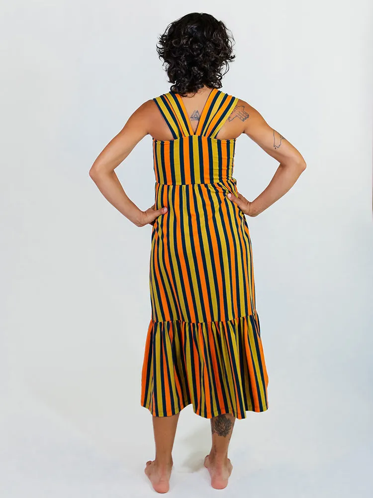 Opal Dress - Navy Chartreuse Stripe