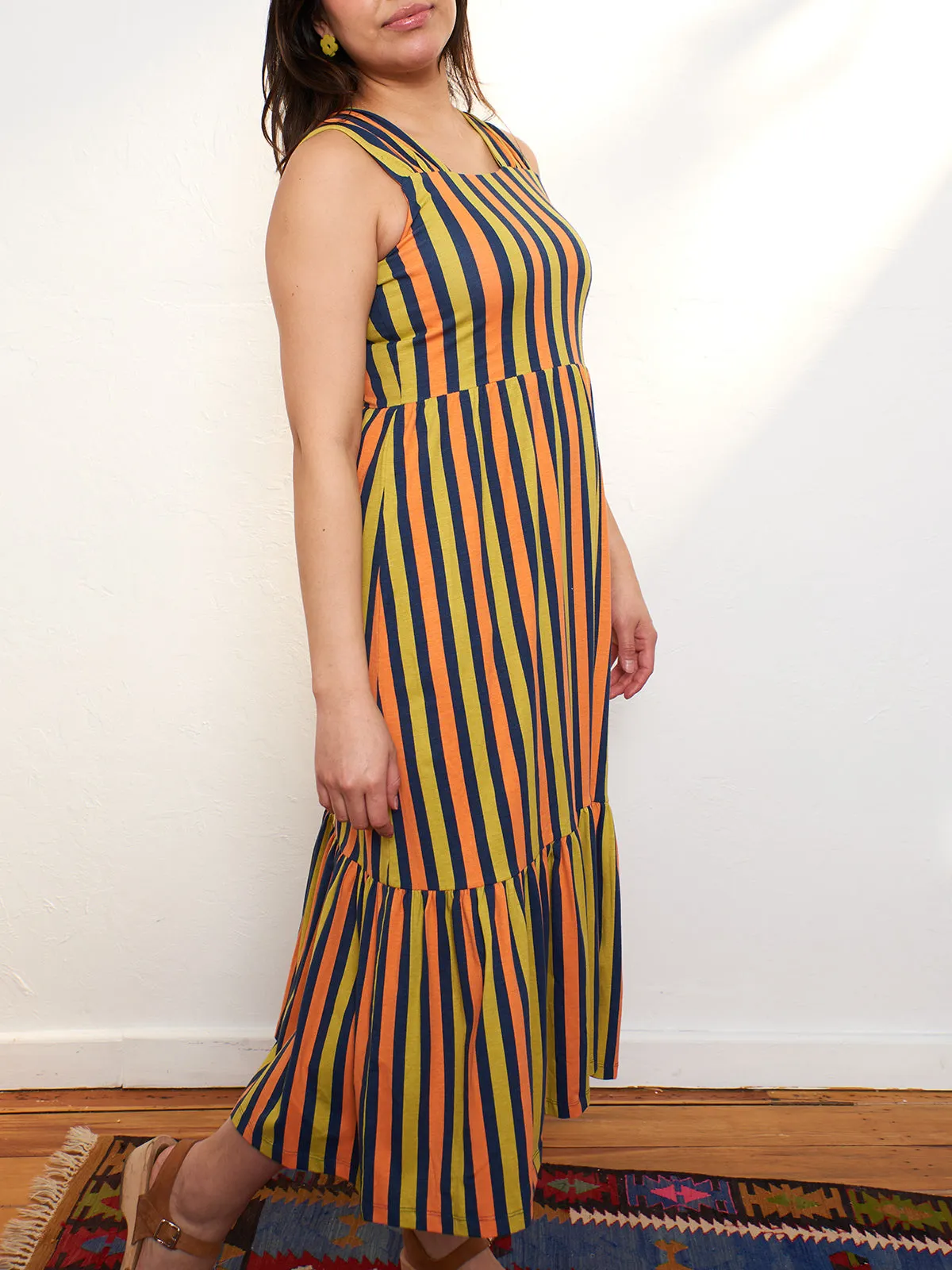 Opal Dress - Navy Chartreuse Stripe