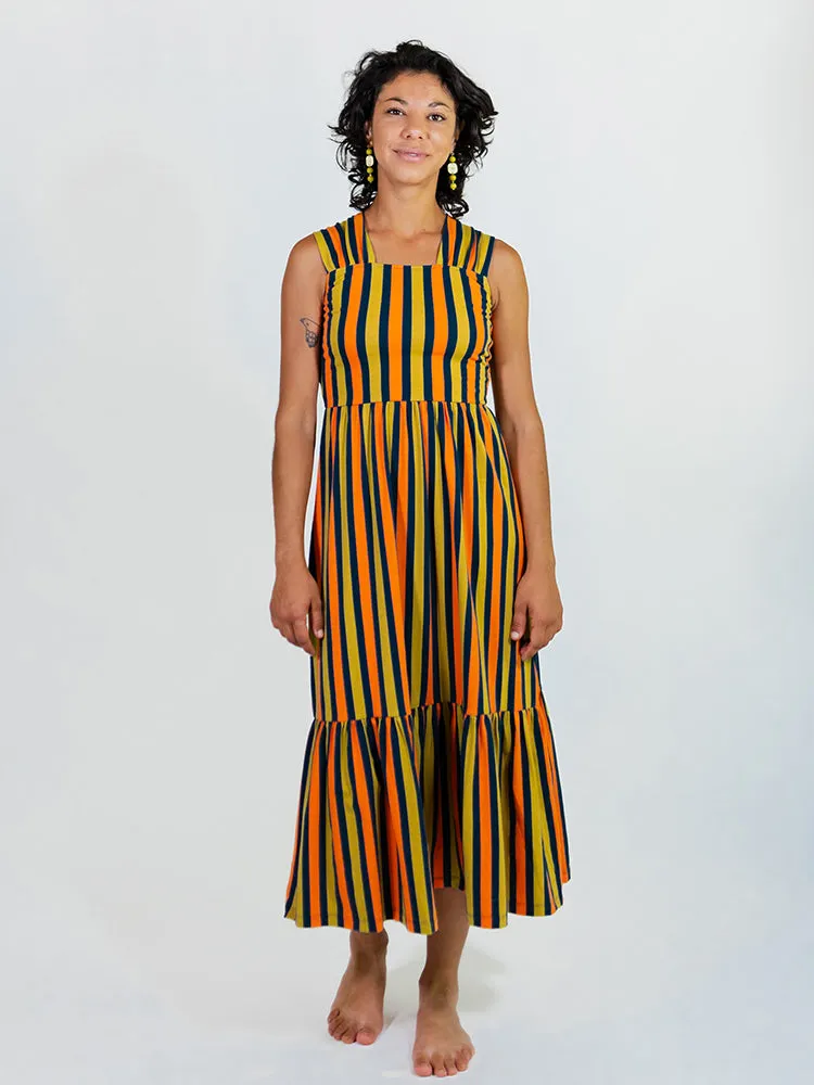 Opal Dress - Navy Chartreuse Stripe