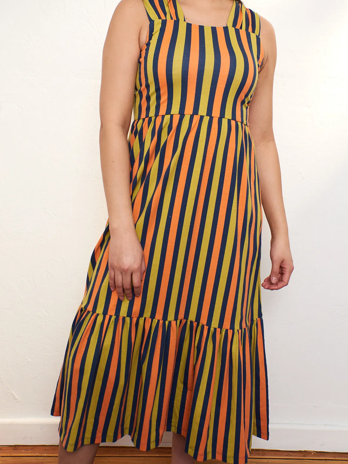 Opal Dress - Navy Chartreuse Stripe