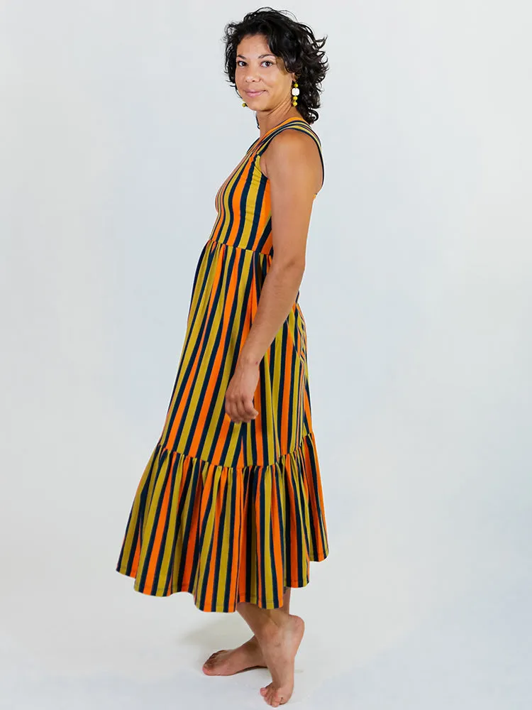 Opal Dress - Navy Chartreuse Stripe