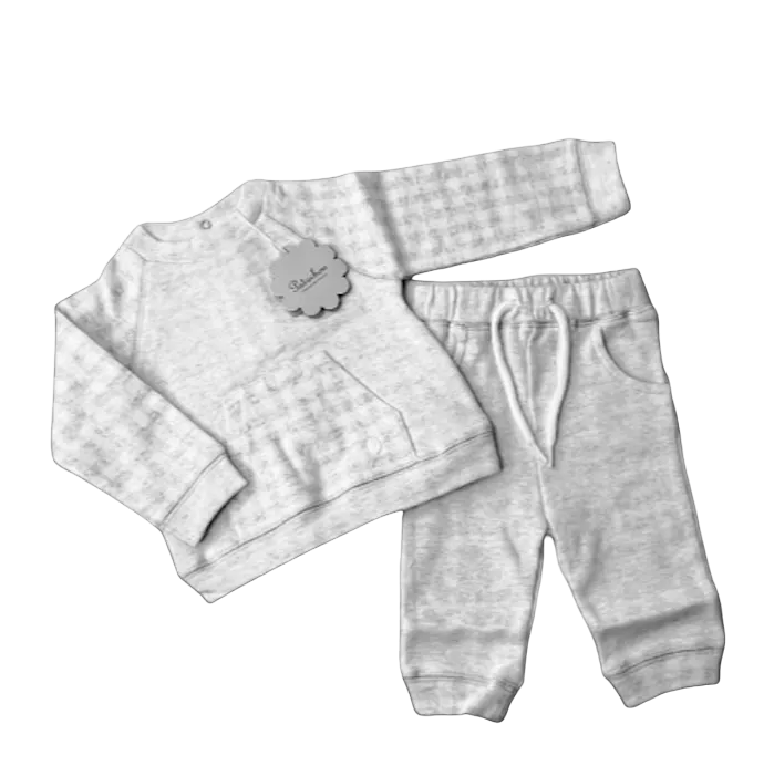 Patachou Baby Boys Light Grey Check Jersey 2-piece Set BNWT 0-3 Months