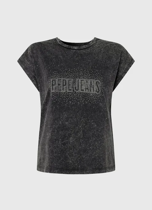 Pepe Jeans T-shirt with Decorated Bon logo PL505141 999 black