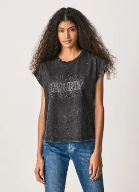 Pepe Jeans T-shirt with Decorated Bon logo PL505141 999 black