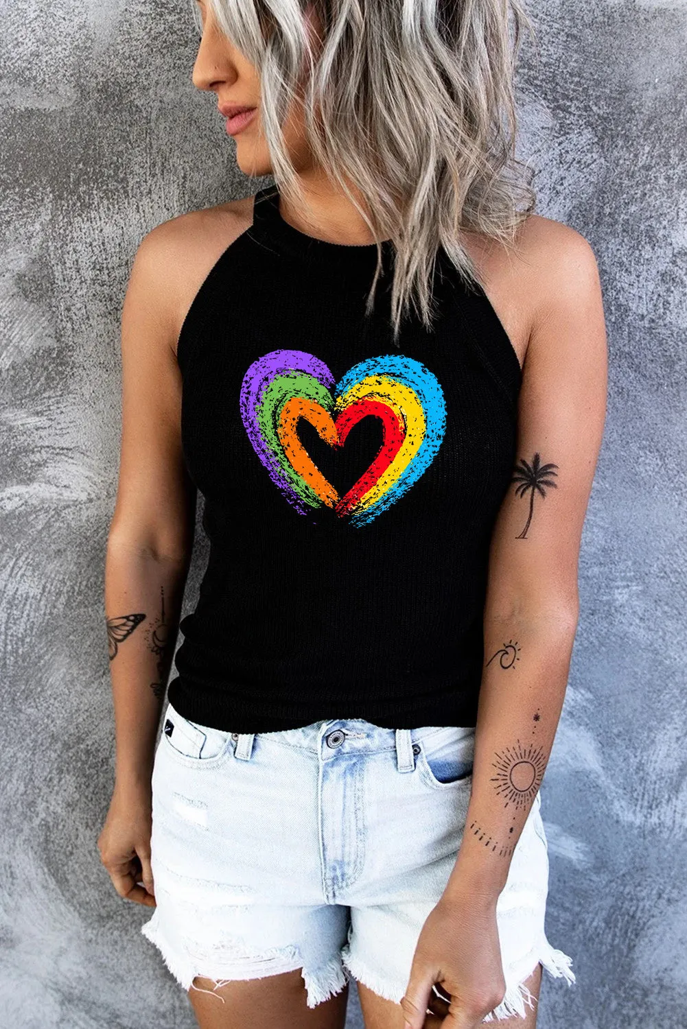 Pride Shirt Women Rainbow Summer Sleeveless Shirt Vest Top Heart Print Tank Top