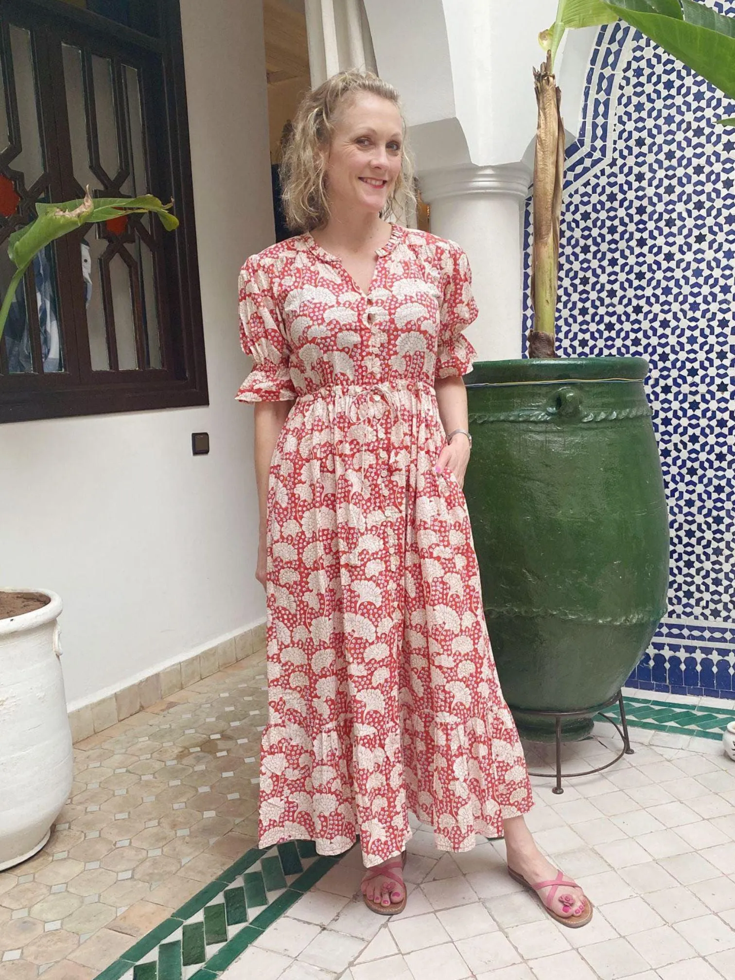 "CHERISH" SHIRTDRESS RED HYDRANGEA