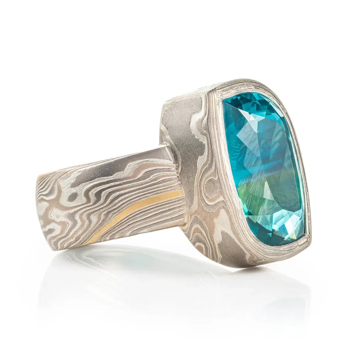 Statement Large Sapphire Mokume Gane Ring