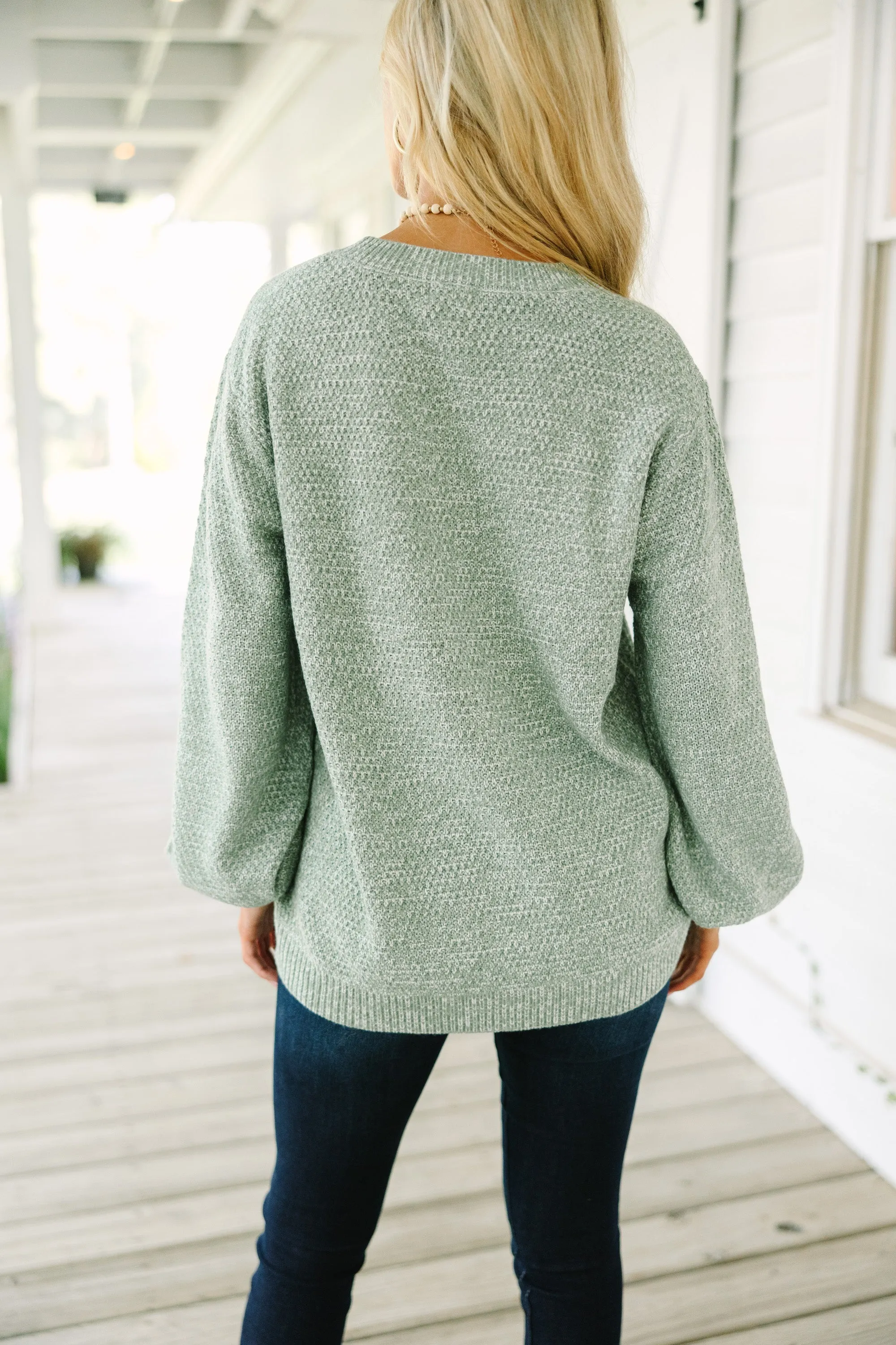 The Slouchy Sage Green Bubble Sleeve Sweater