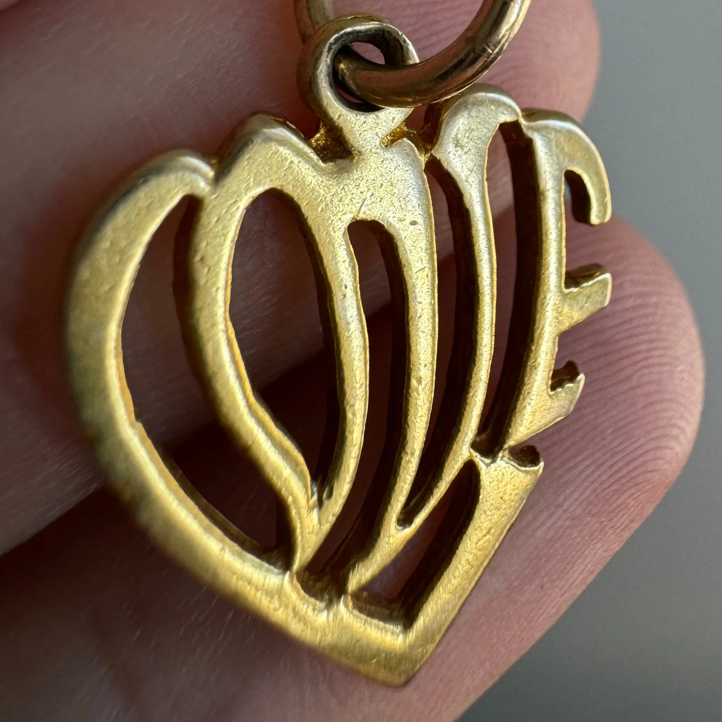 V I N T A G E // stylized LOVE / 10k yellow gold heart shaped love / a pendant