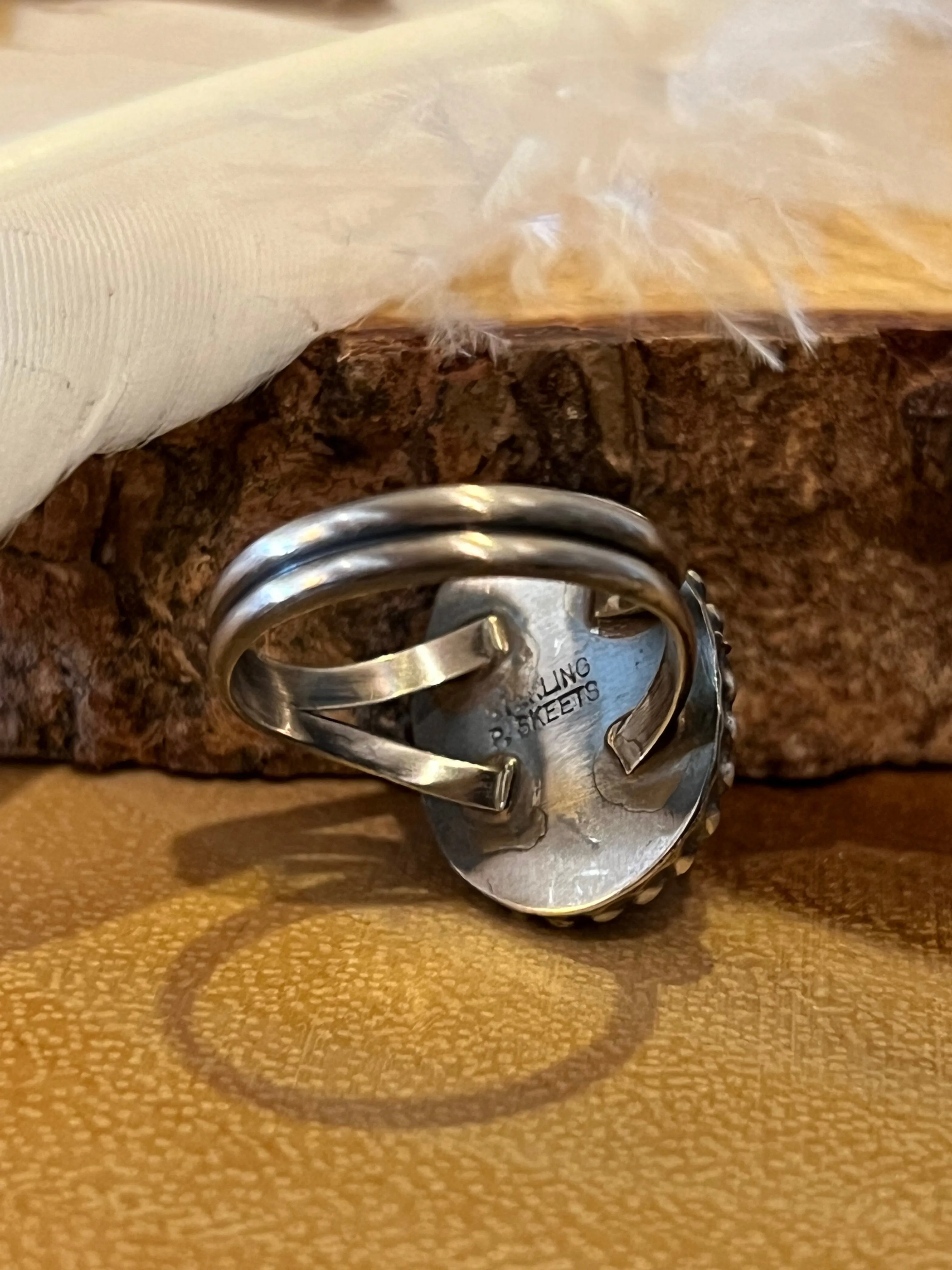 WHITE BUFFALO OBSCURA Turquoise Silver Ring, Size 8 1/2